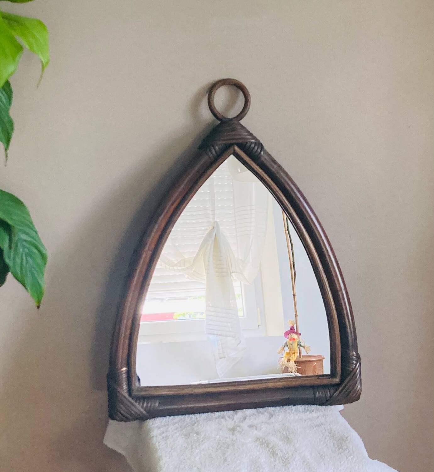 Miroir  Vintage en Bambou Rotin années 1970