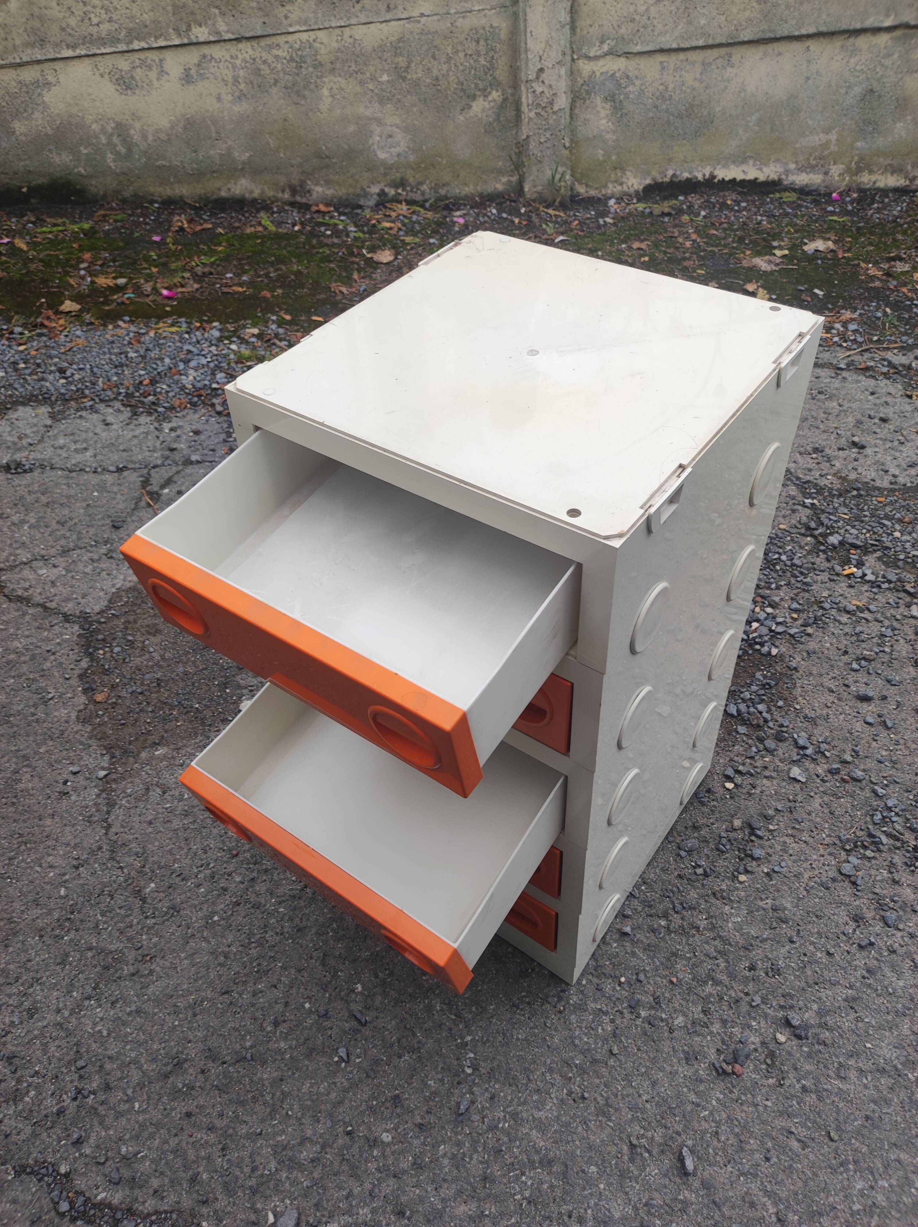Vintage orange plastic drawer cabinet