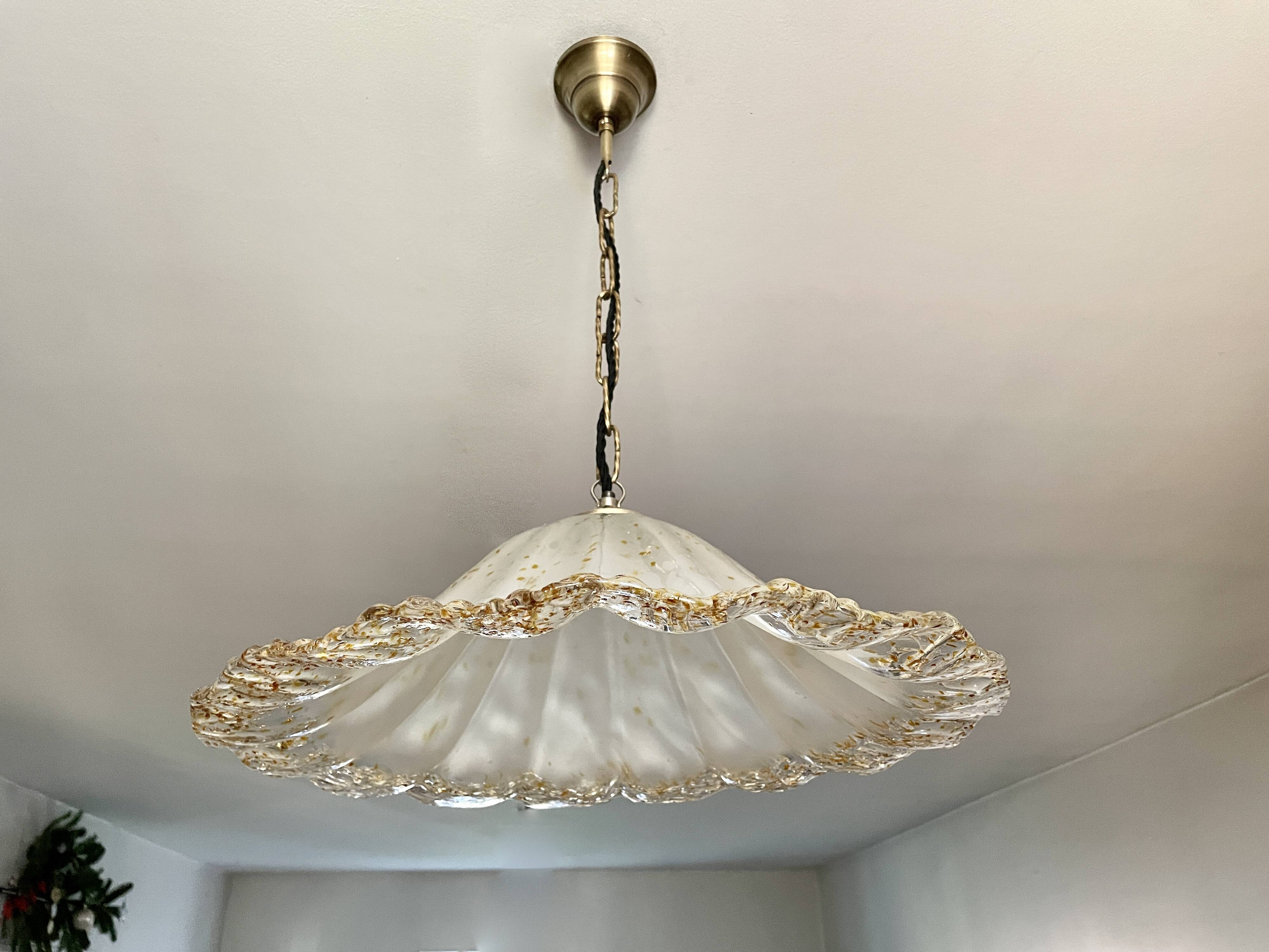 Suspension Murano frosted glass with orange splashes