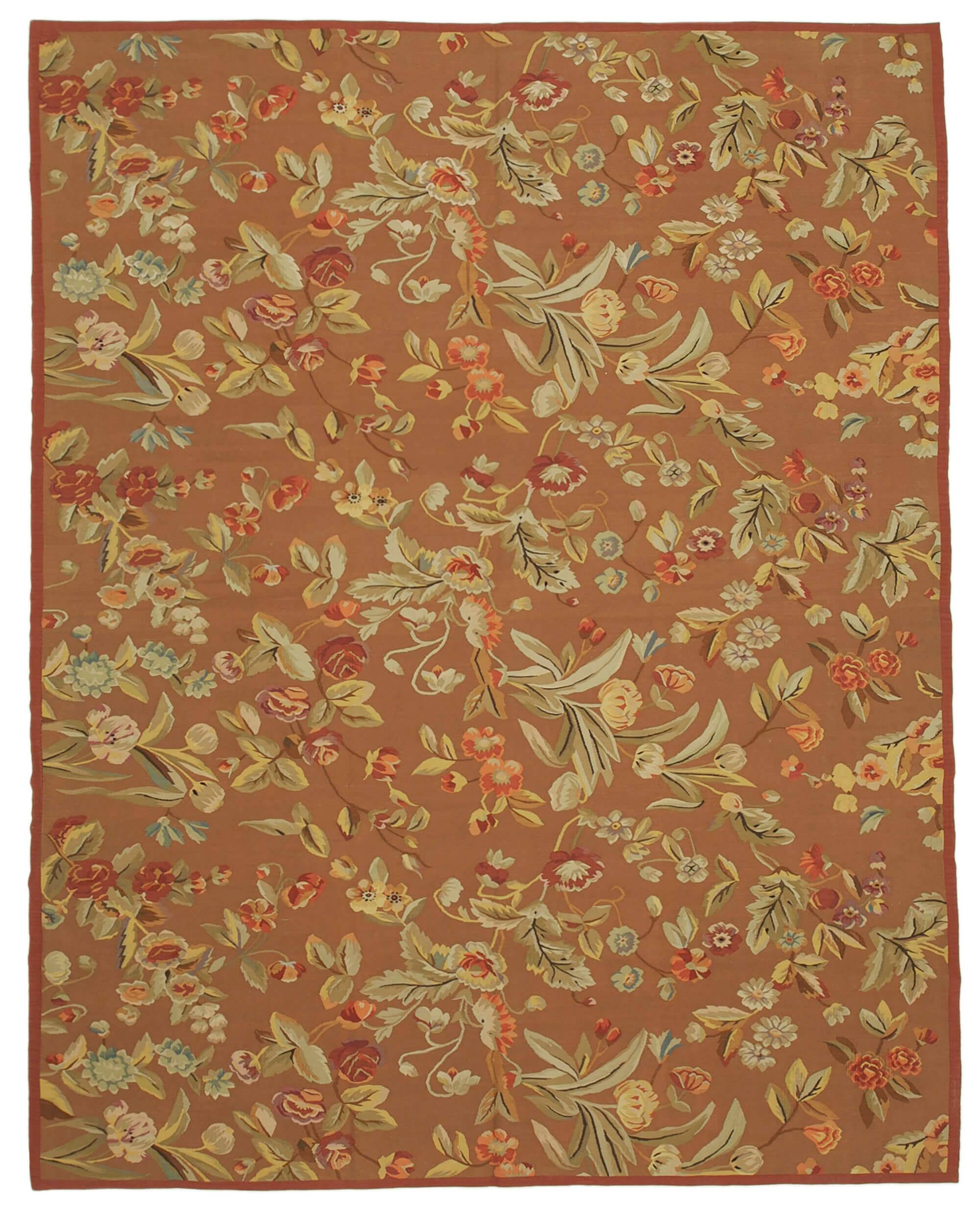 Handmade European Vintage Aubusson Kilim 280 cm x 354 cm