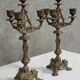 Pair of antique candelabra in patinated bronze spelter