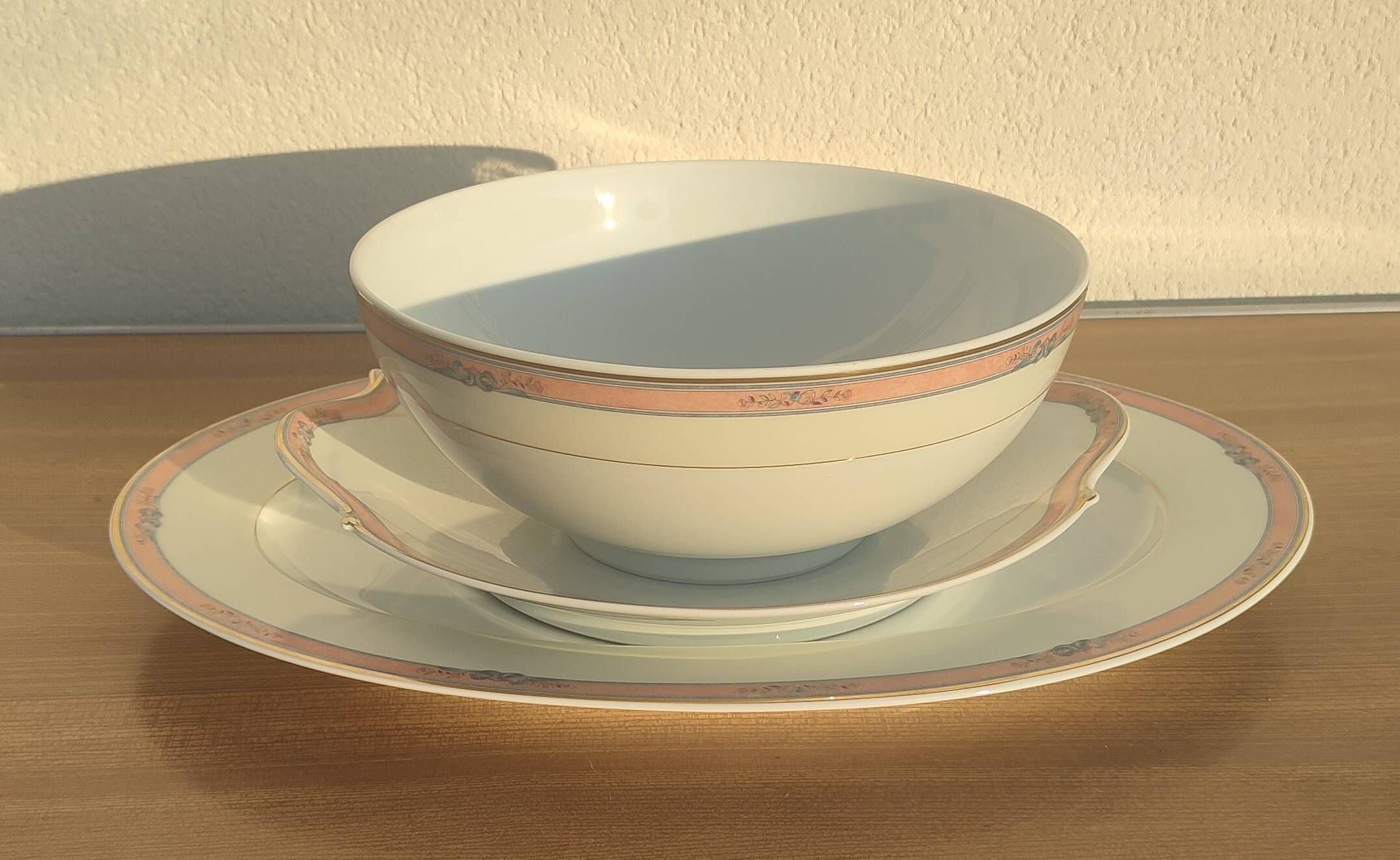 3-piece service Limoges porcelain Médard de Noblat "Windsor Salmon"