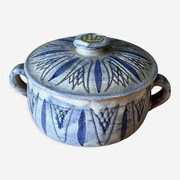 Ceramic covered pot signed Le Triskel