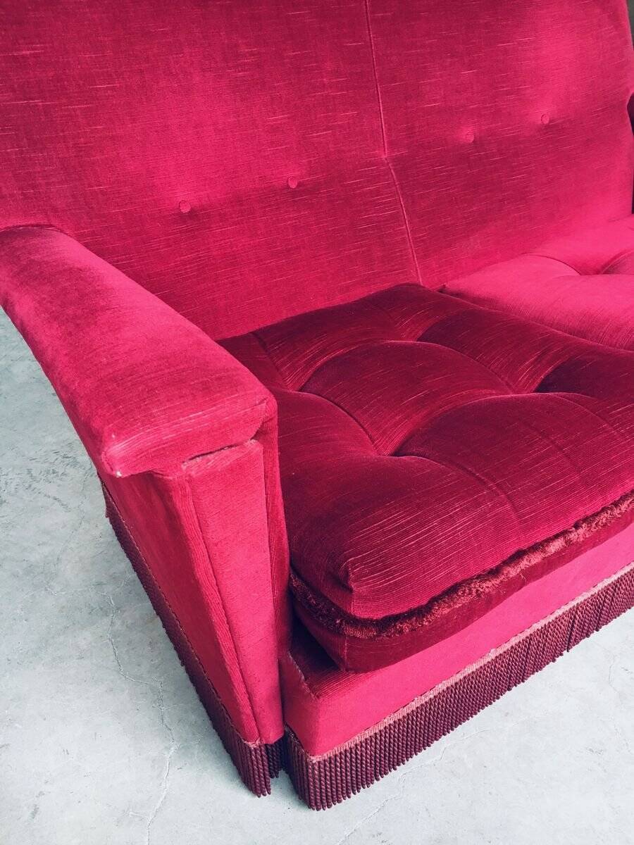 Hollywood Regency Style Fuchsia Velvet 2-Seat Sofa with Fringe, 1960s
