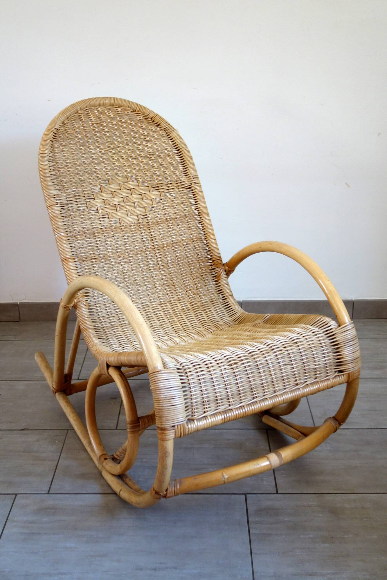 Vintage rattan bamboo rocking chair