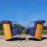 Set 2 - post modern cube lounge chair plywood - metal 1980s 1990s