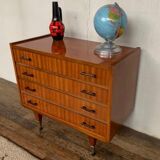 Vintage chest of drawers with 4 drawers handles bakelite feet spindle year 1960