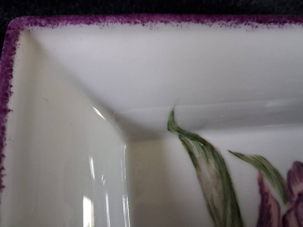 Sublime Pocket Bowl in Limoges Porcelain, Hand-Painted Iris & Gold Leaf