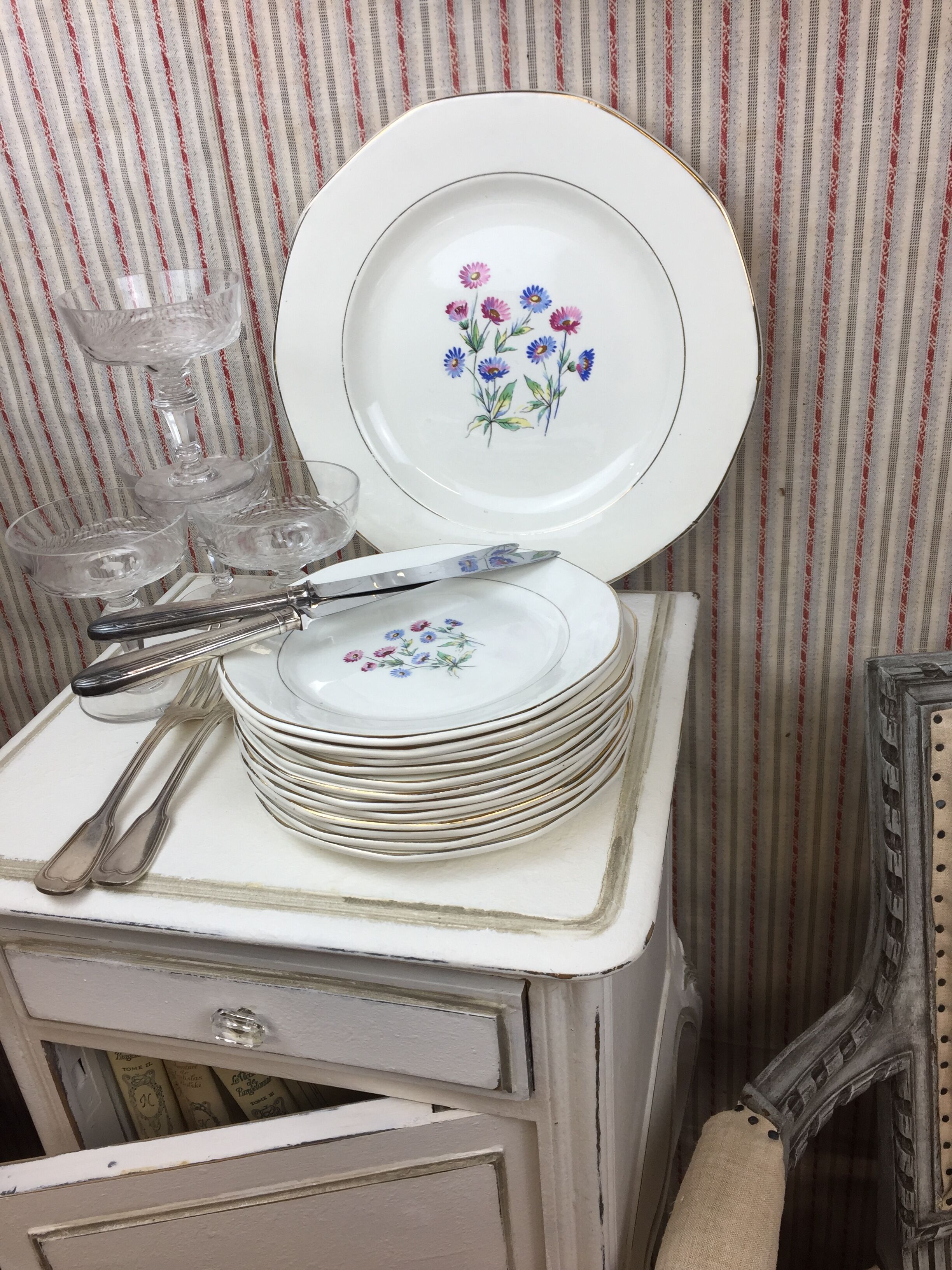 12 antique dessert plates made in France Digoin Sarreguemines