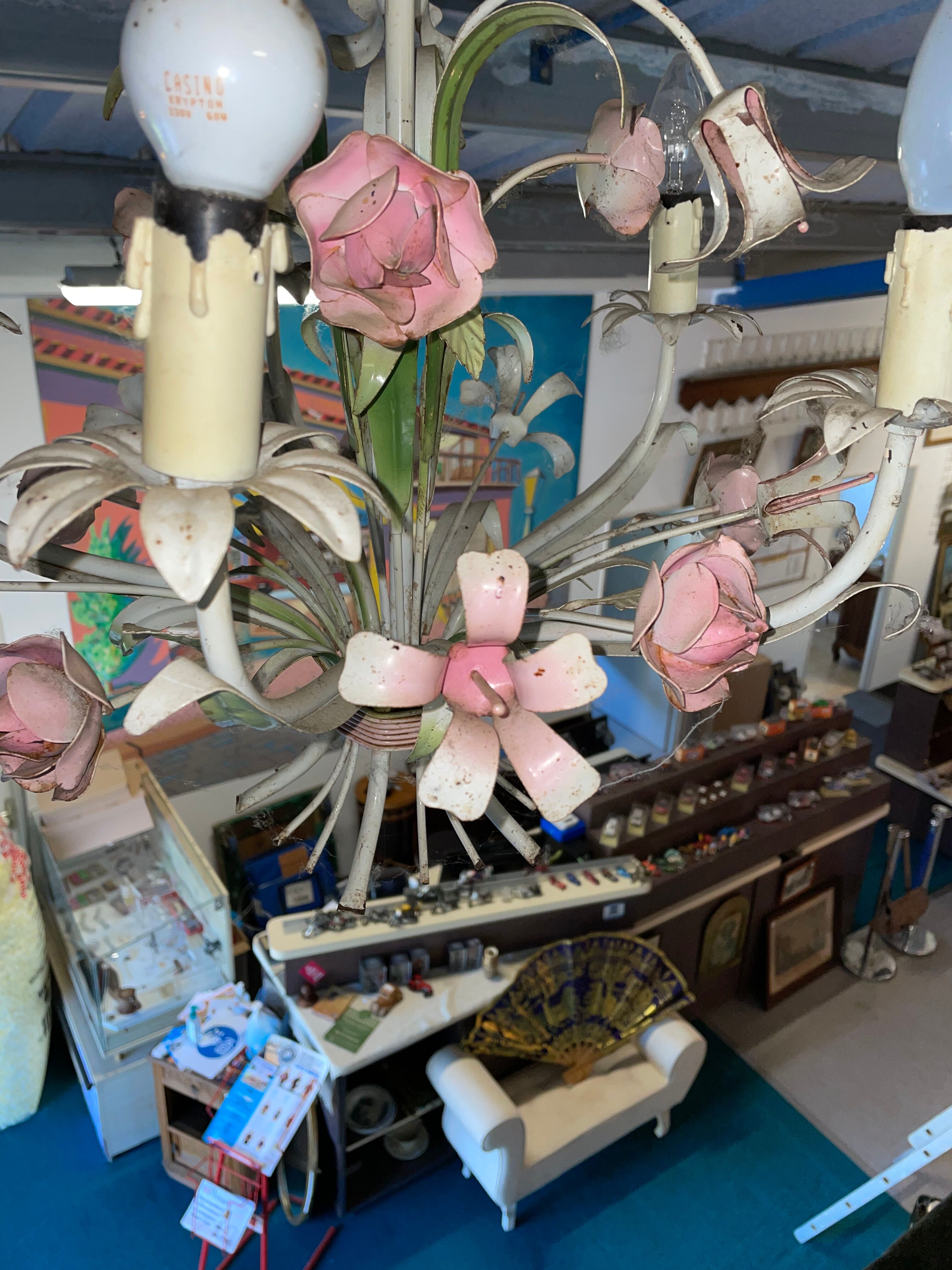 Flower painted metal chandelier