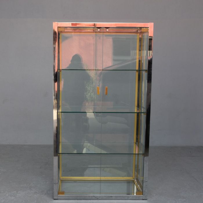 Vitrine vintage métal chromé et doré par Renato Zevi