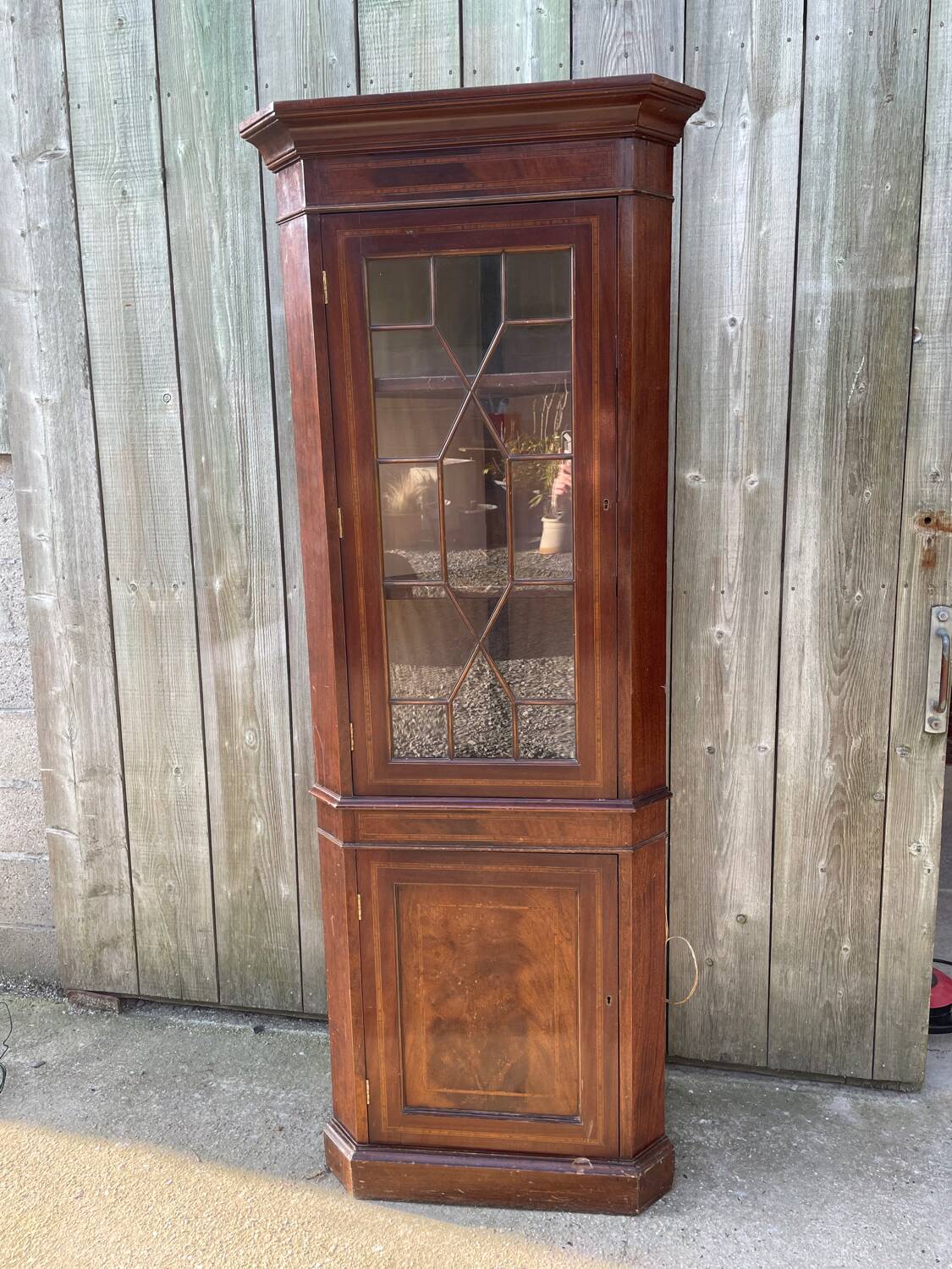 English mahogany corner bookcase/display cabinet