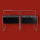 Pair of magazine racks in chromed metal and black leatherette, 1970s