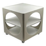 Vintage Table in Glossy Plastic with Rounded Cutouts and Wheels, 1970s