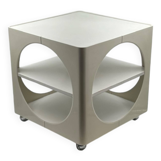 Vintage Table in Glossy Plastic with Rounded Cutouts and Wheels, 1970s