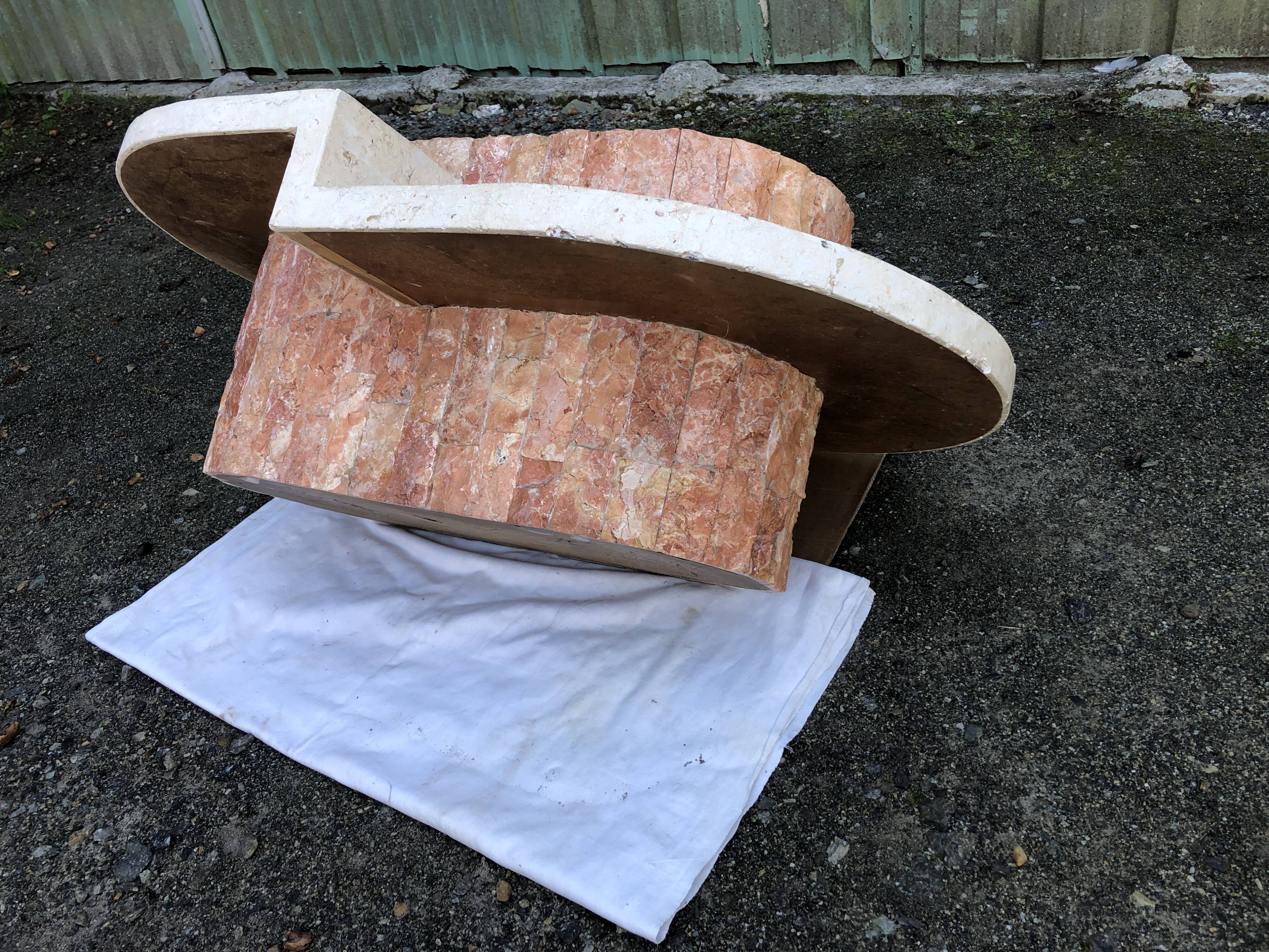 Vintage asymmetrical design coffee table in Mactan travertine stones by Magnussen ponte.