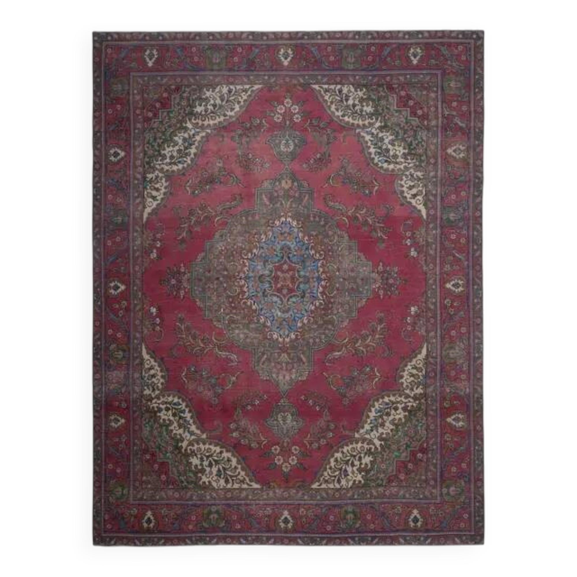 Tapis persan fait main en laine rose surdimensionné 279x390 des années 1970