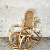 Rocking-chair en rotin et cannage