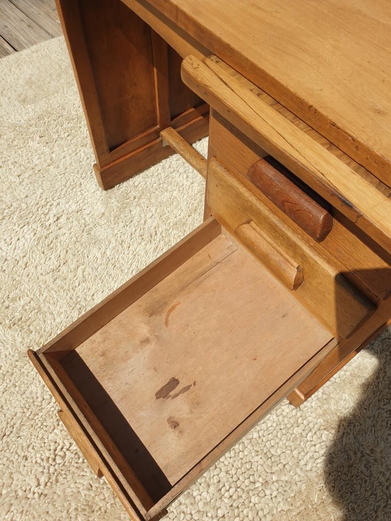 Children's desk zazou 1940 oak and elm with glass slab