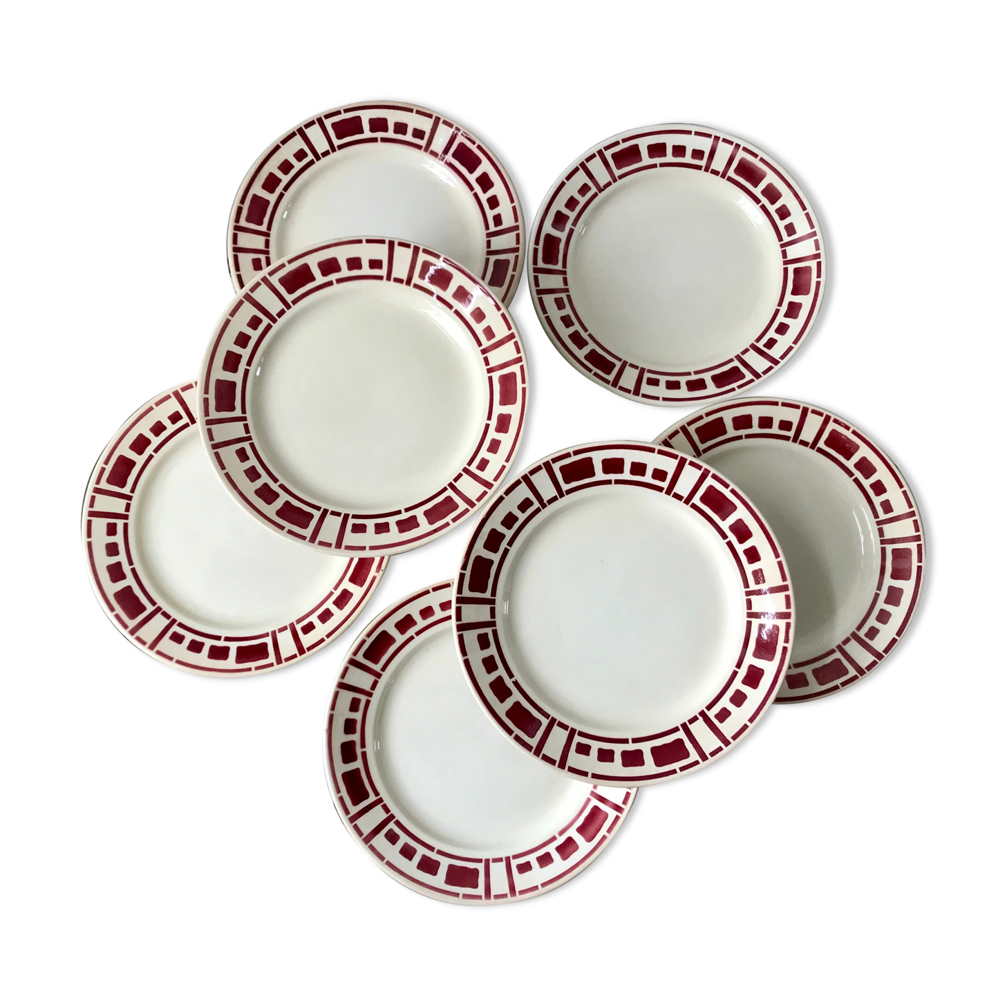 Lot de 7 assiettes plates Badonviller modèle "Barbizon" années 30