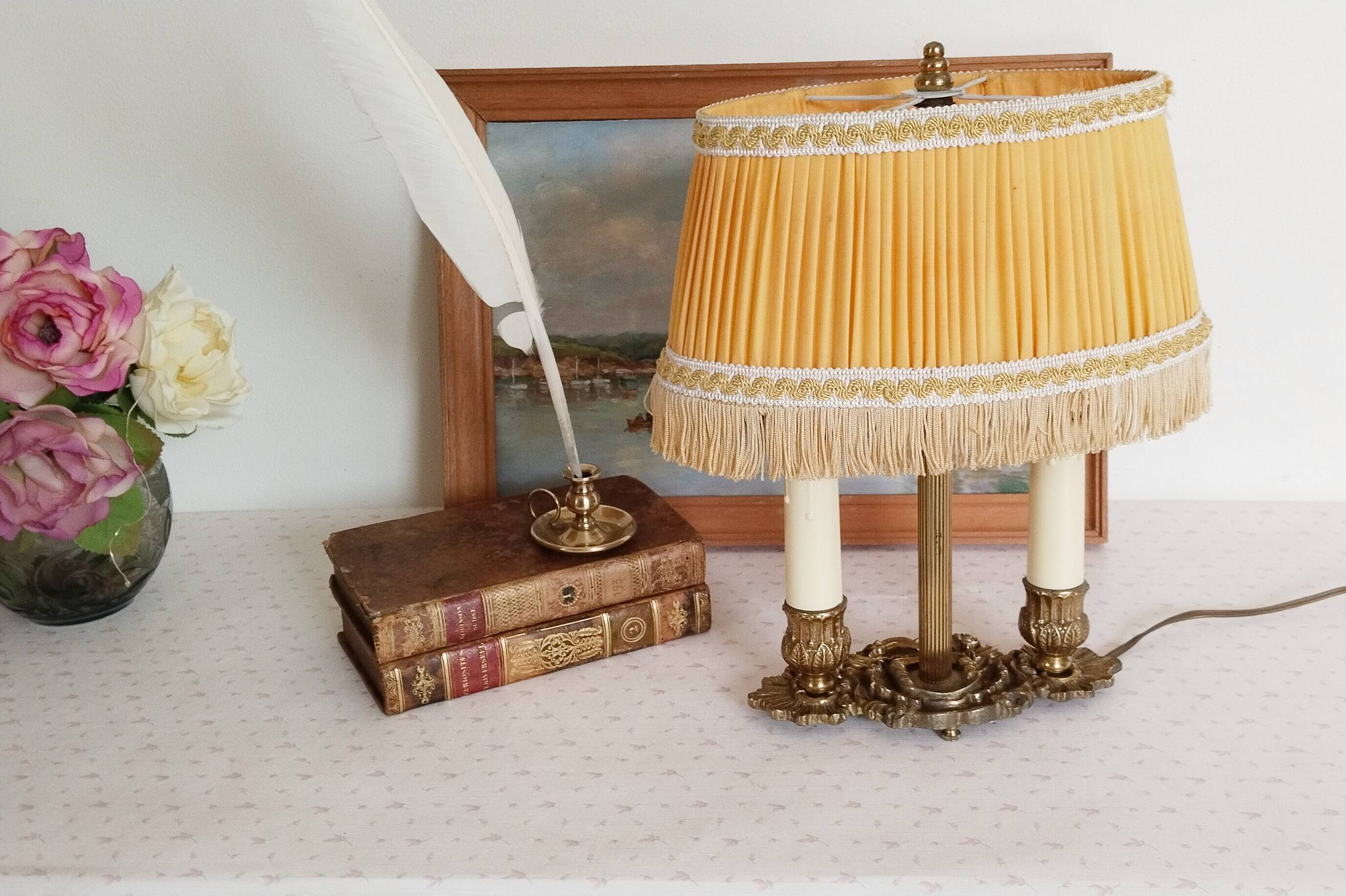 Lampe bouillotte 2 feux en laiton doré , lampe de chevet