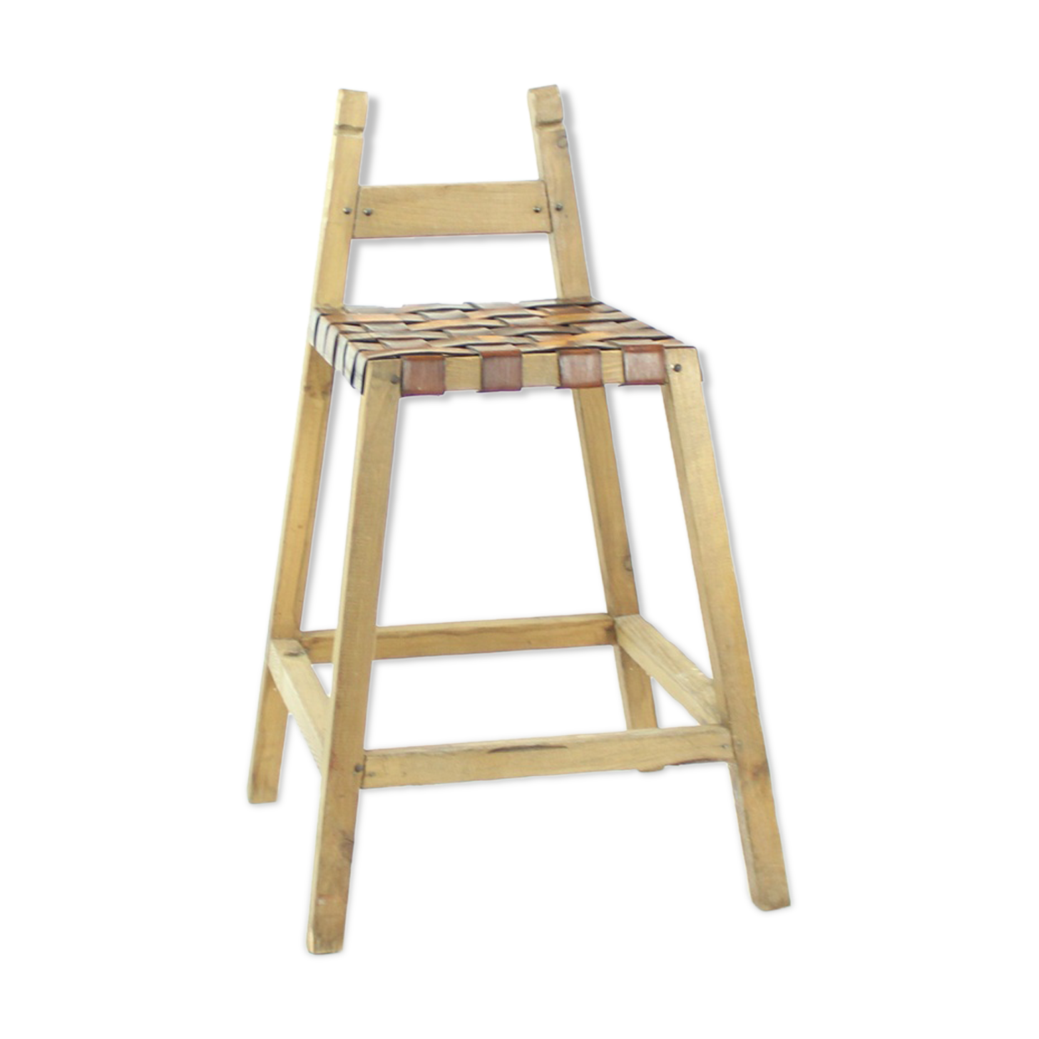Tabourets de barre de cru en bois et cuir, Tchécoslovaquie années 1950