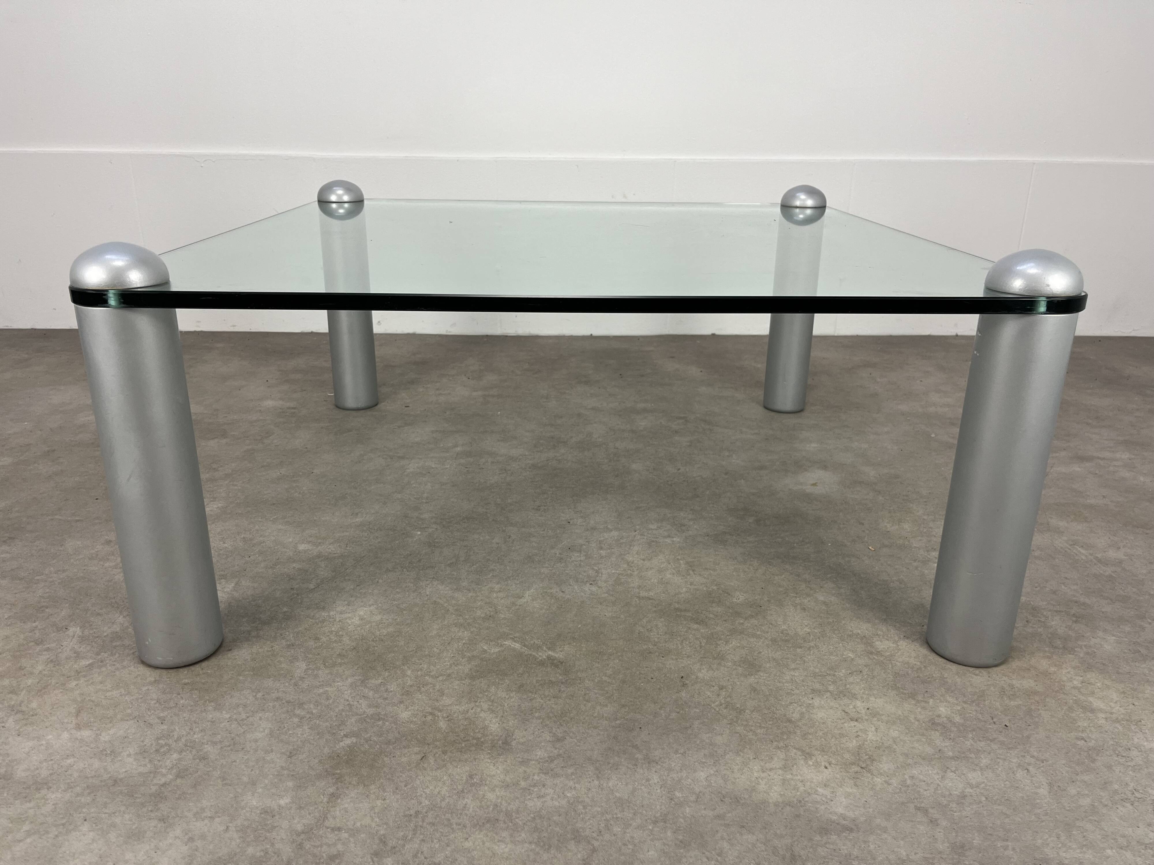 Ligne Roset coffee table, glass, postmodern design, 80s