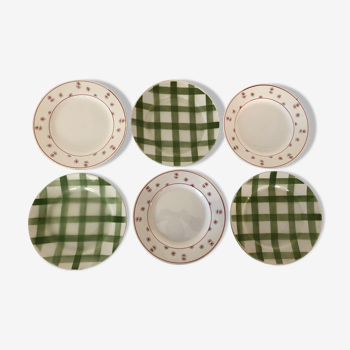 6 assiettes plates faïence vintage dépareillées