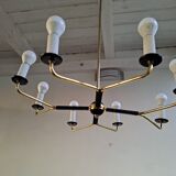 Mid century Italian Brass Chandelier (Attributed to Stilnovo) with 8 Arms Italy.