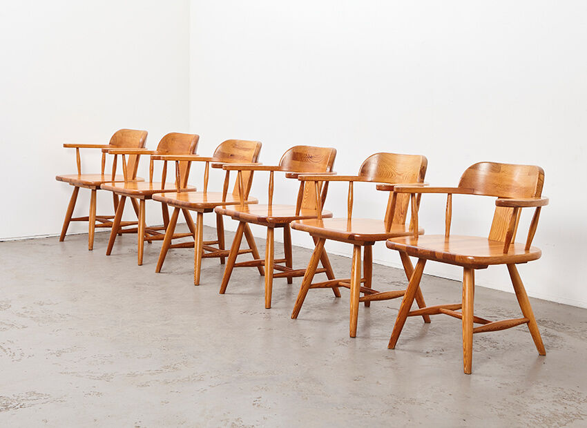 Set of 6 Scandinavian Pine Chairs 1960s/70s