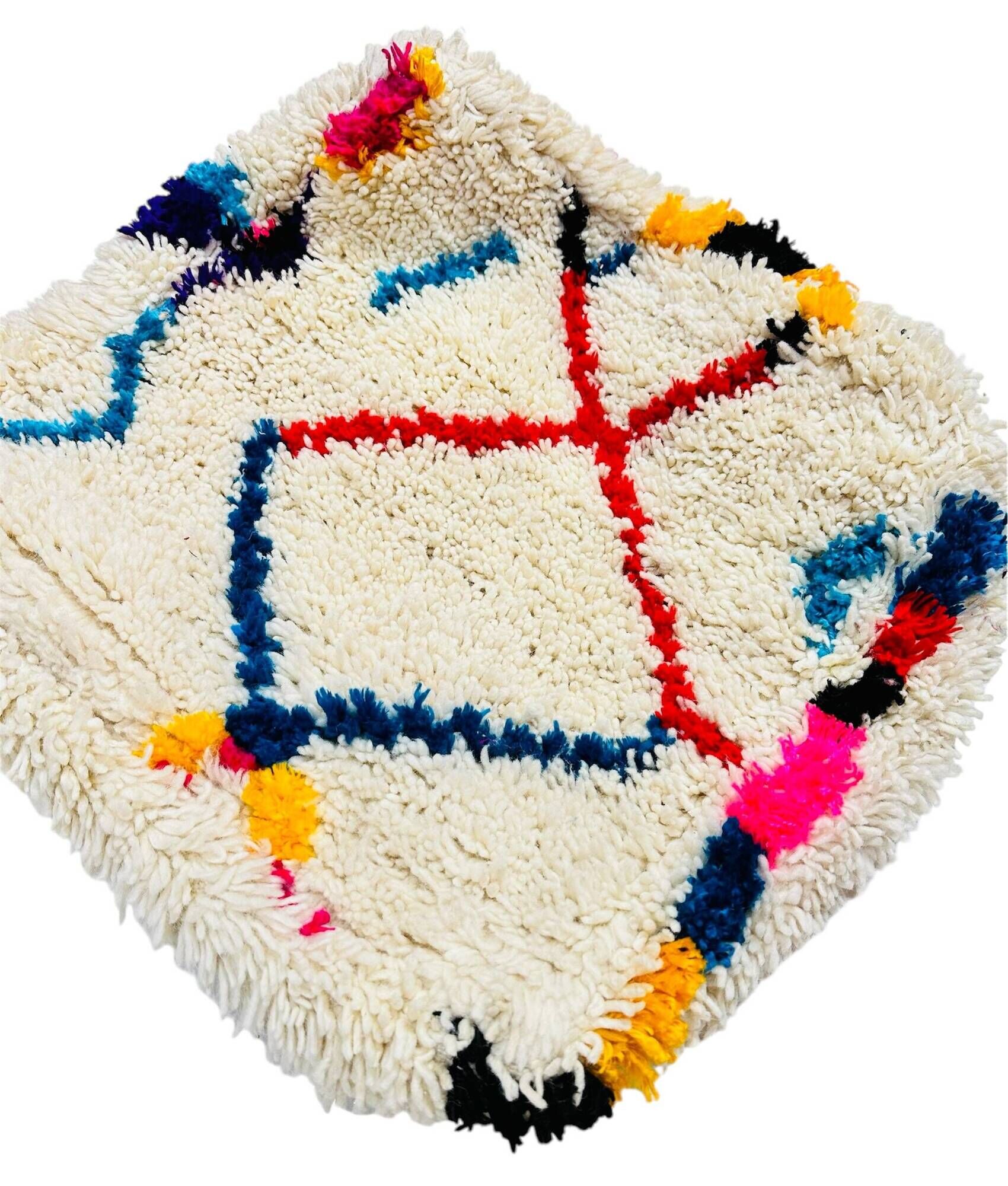 Berber floor cushion, Beni ouarain, Boujaad, Azilal Moroccan pouf pure wool 60 x 60 x 20 cm