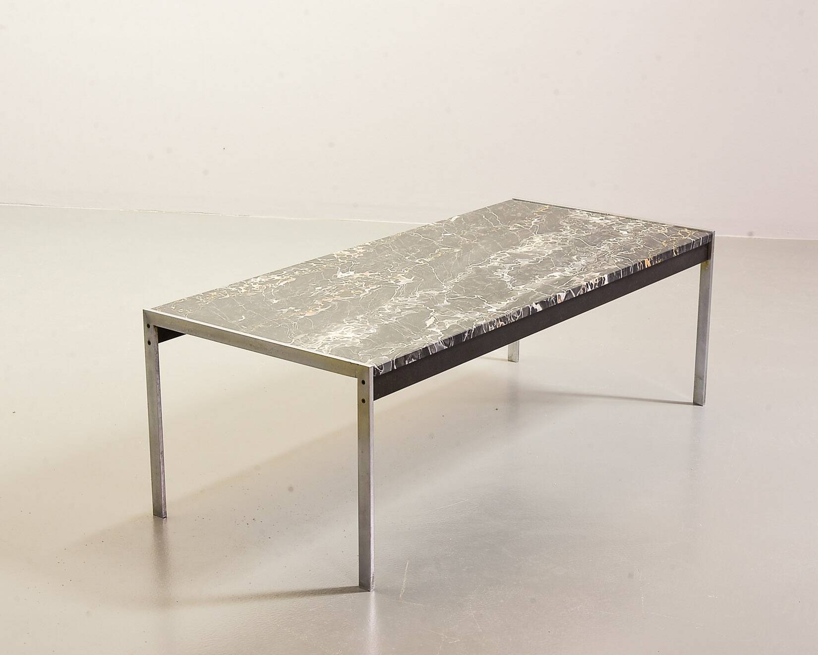 Kho Liangh Black Marble and Brushed Steel Coffee Table by Artifort 1960s