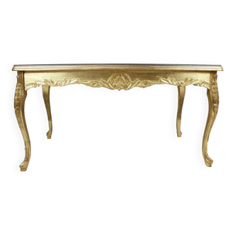 Table basse - Bois, Verre, Feuille d'or