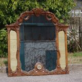 Wooden mirror with clock, 1960