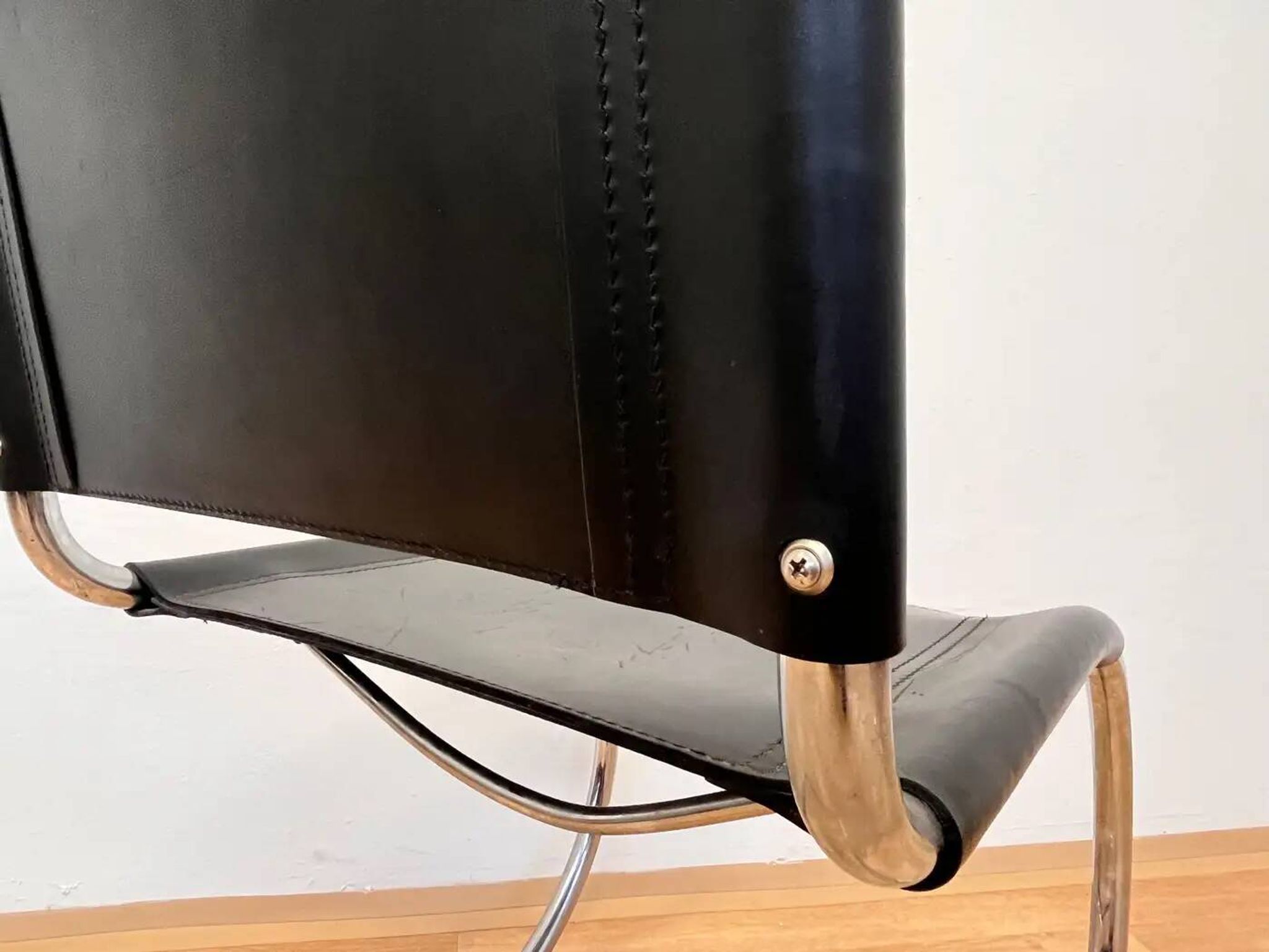 Chrome leather Bauhaus chair Thonet MR 10 by Ludwig Mies van der Rohe - 1980s