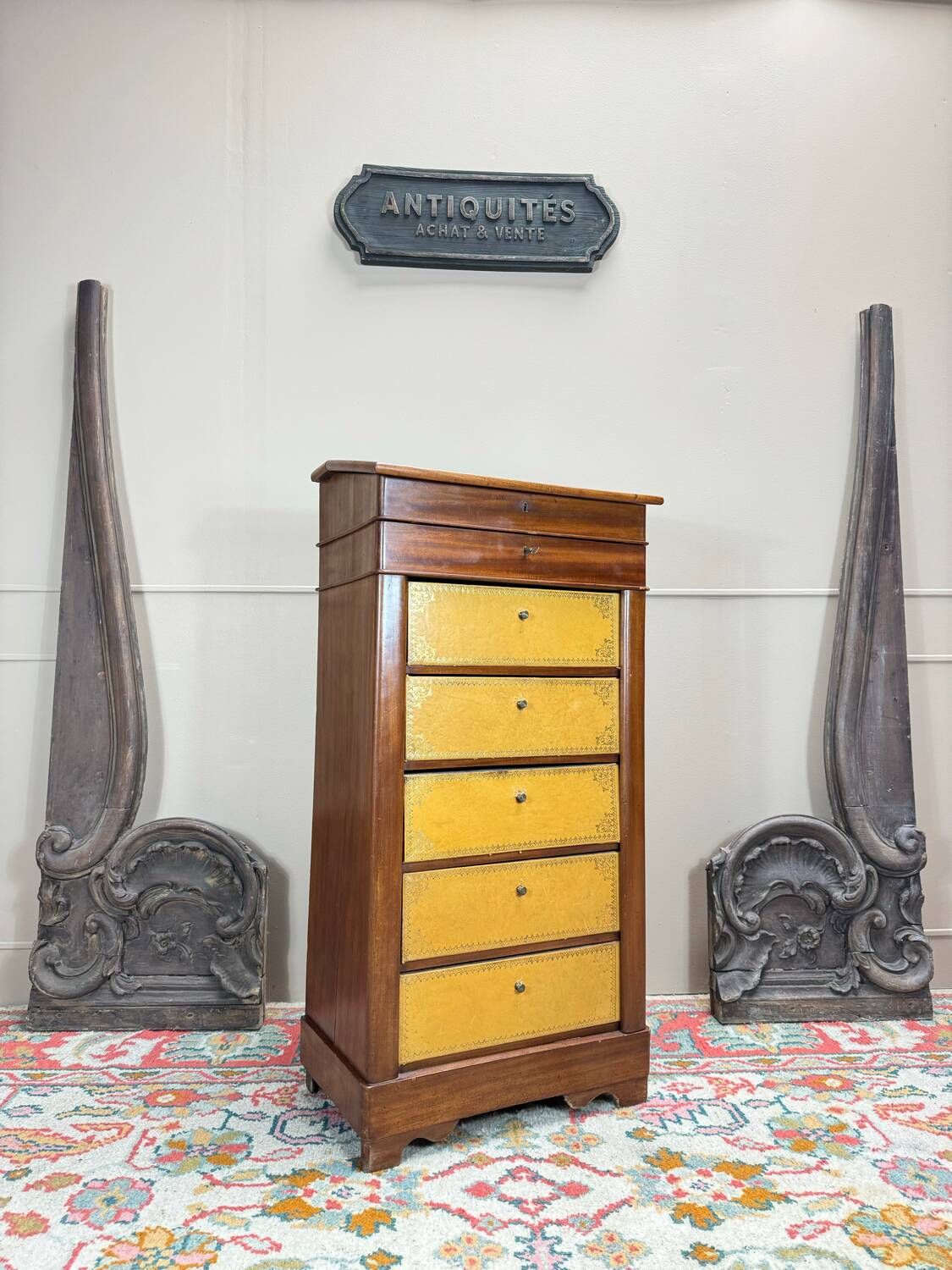 Louis Philippe Mahogany Cartonnier Forming a Desk, 19th Century