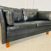 Vintage retro danish mogens hansen 2 person black leather sofa