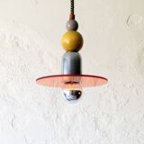 Hanging lamp with repurposed parts and fabric thread