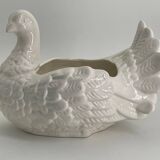 Large vintage white ceramic pot cover Pigeon