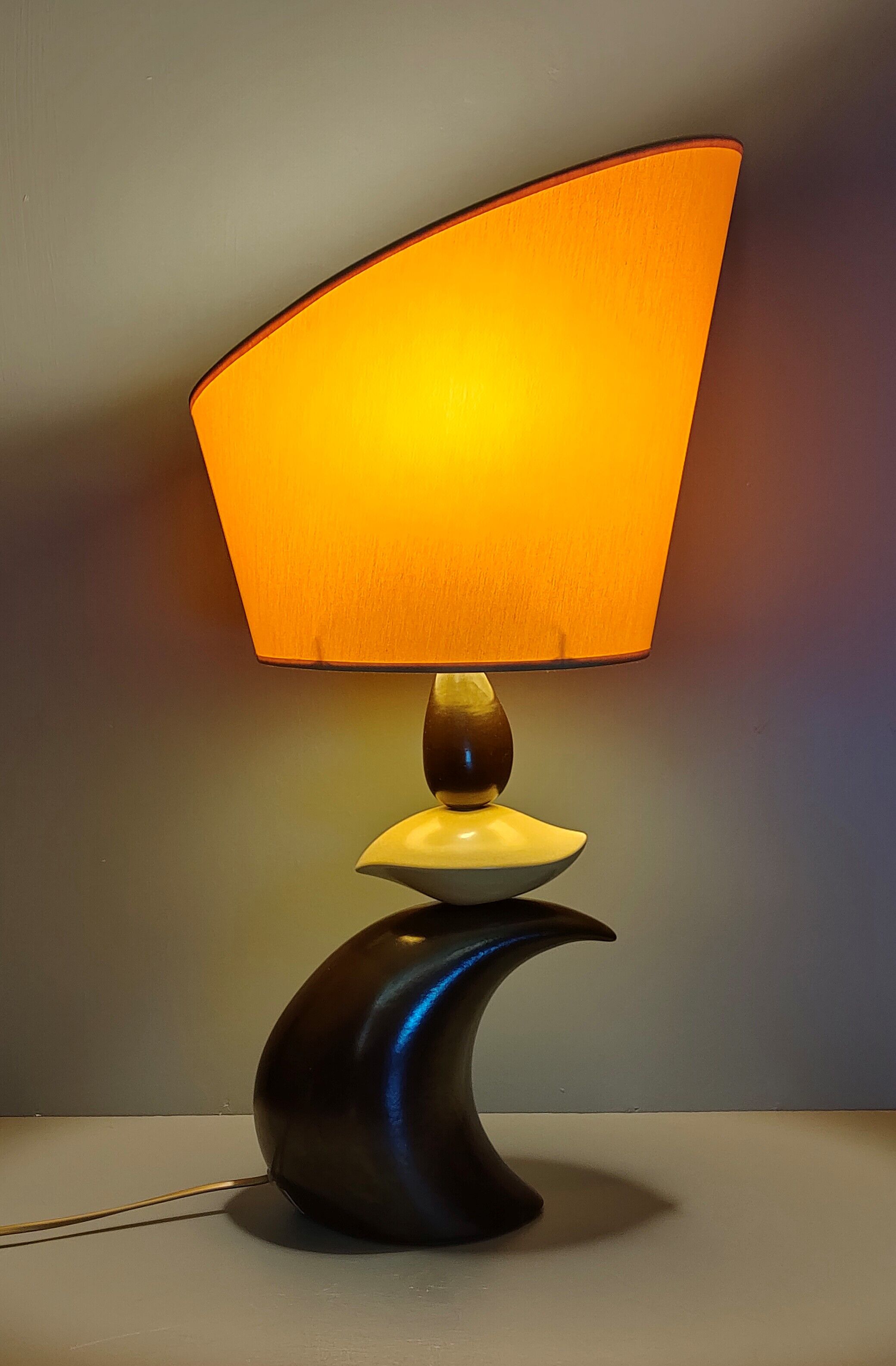 Louis Drimmer stylized lamp boat on the wave - ceramic enamelled two colors - 70s