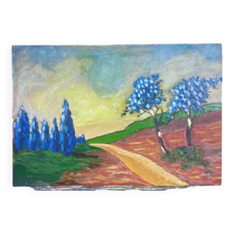 Landscape with blue trees