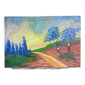 Landscape with blue trees