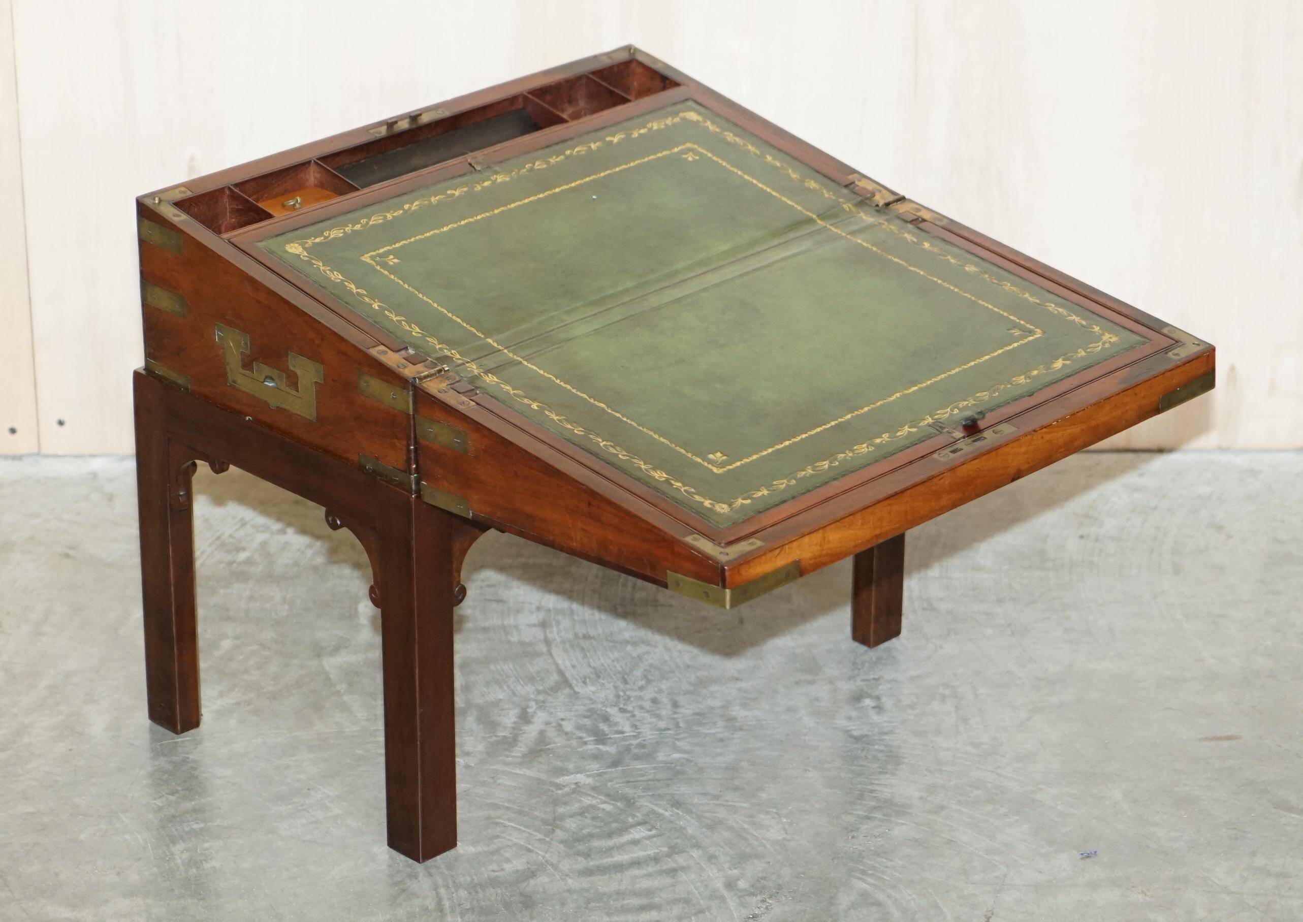 Antique hardwood military campaign desk with writing slope.