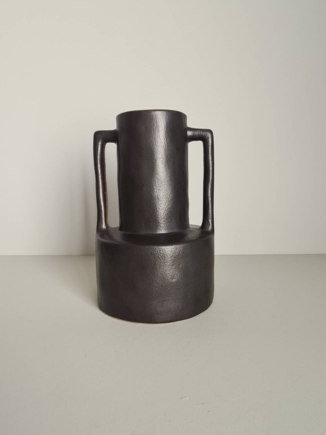 Modernist black ceramic vase / handmade / vintage