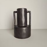 Vase moderniste en céramique noire / fabrication artisanale / vintage