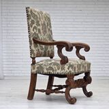 1950s, Scandinavian highback armchair, furniture fabric, oak wood.