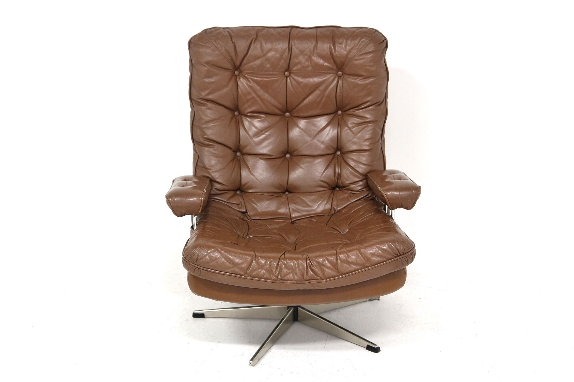 Rotating Scandinavian leather armchair, Swivel Sweden, 1970