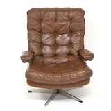 Rotating Scandinavian leather armchair, Swivel Sweden, 1970