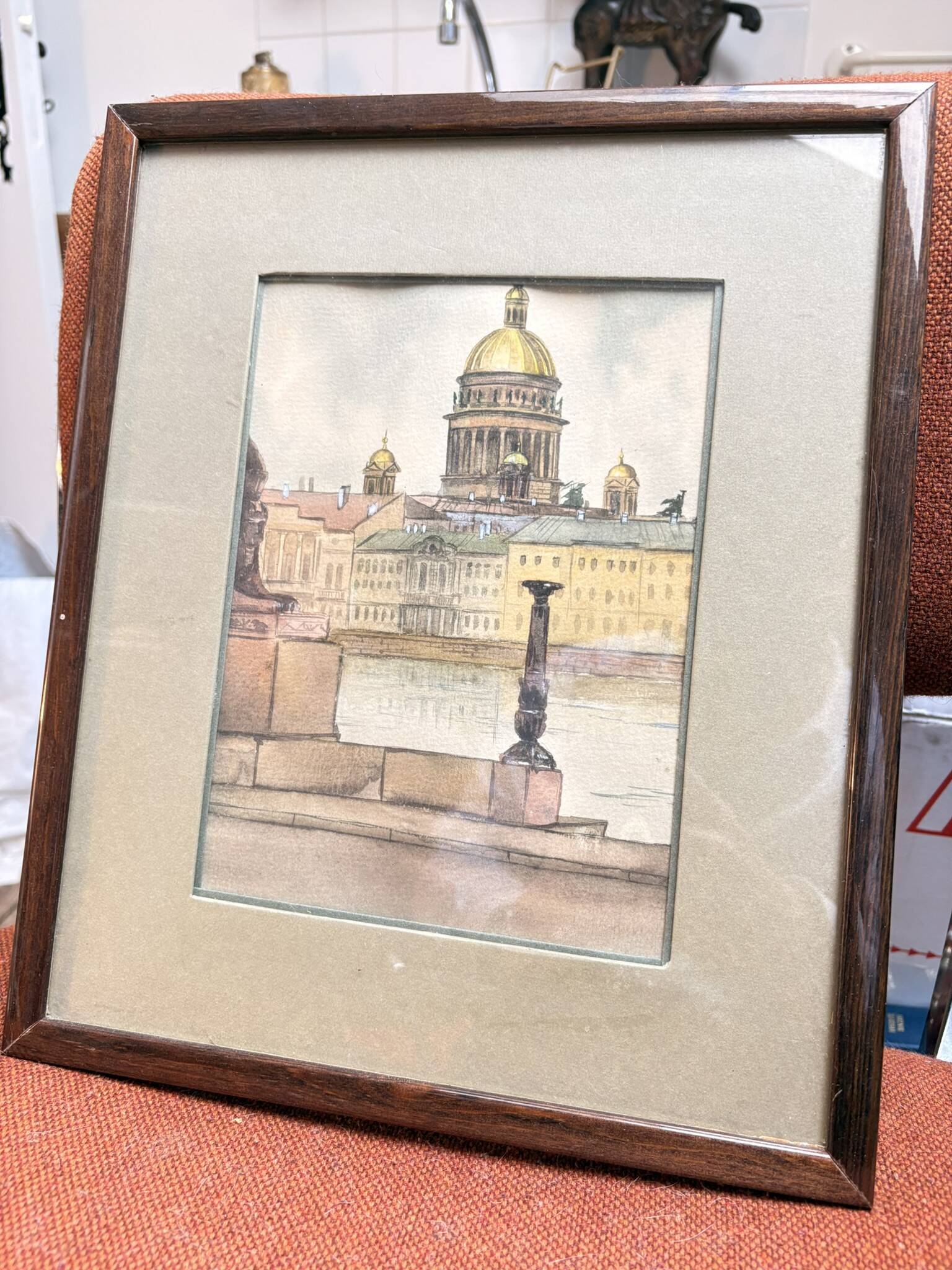 Ancien Aquarelle Bâtiment Historique Russie Saint Pétersbourg 1991
