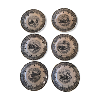 Set of 6 talking plates bullfighting scenes